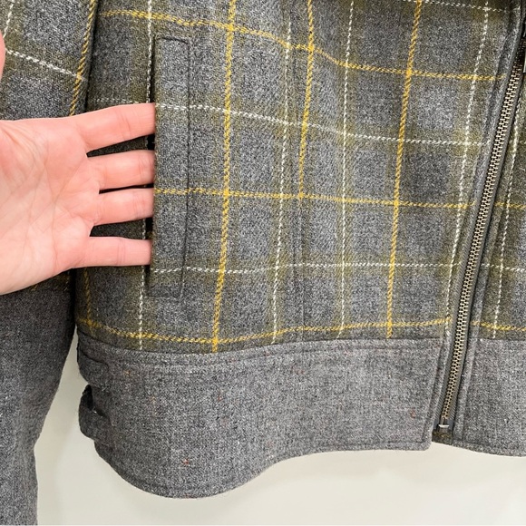 Banana Republic Women’s Faux Fur Plaid Moto Jacket Coat Wool Blend Gray Yellow M - Picture 11 of 16